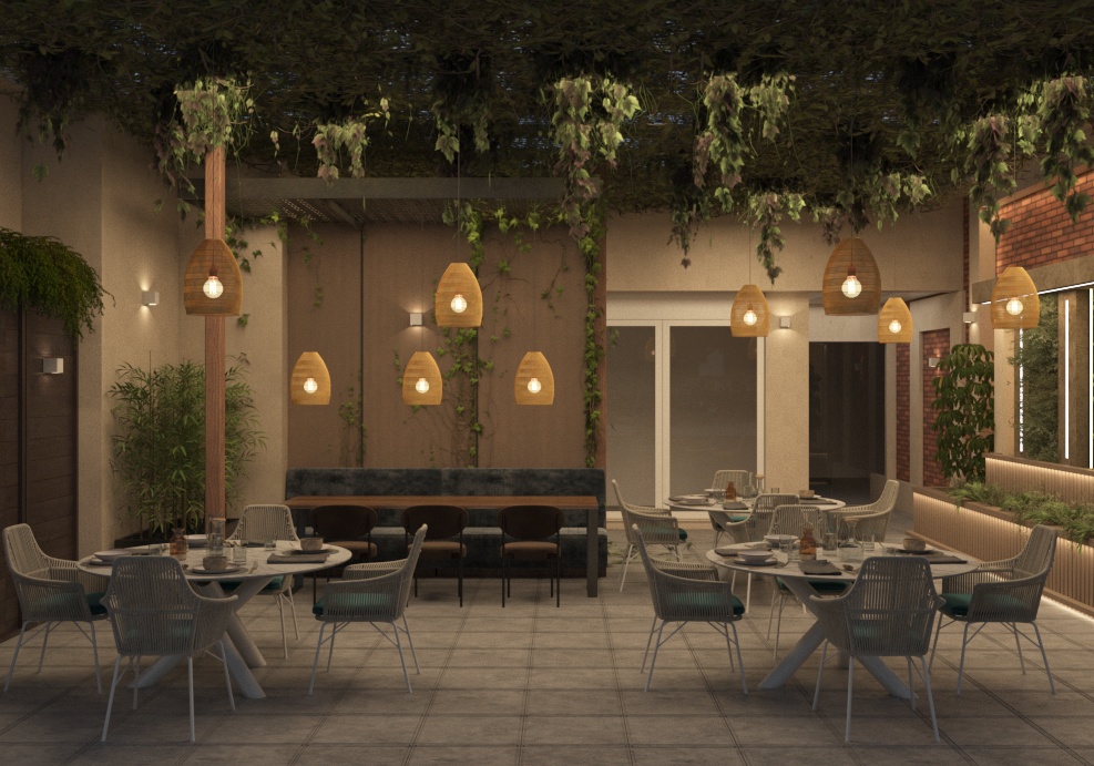 طراحی محوطه و فضای باز رستوران در مشهد